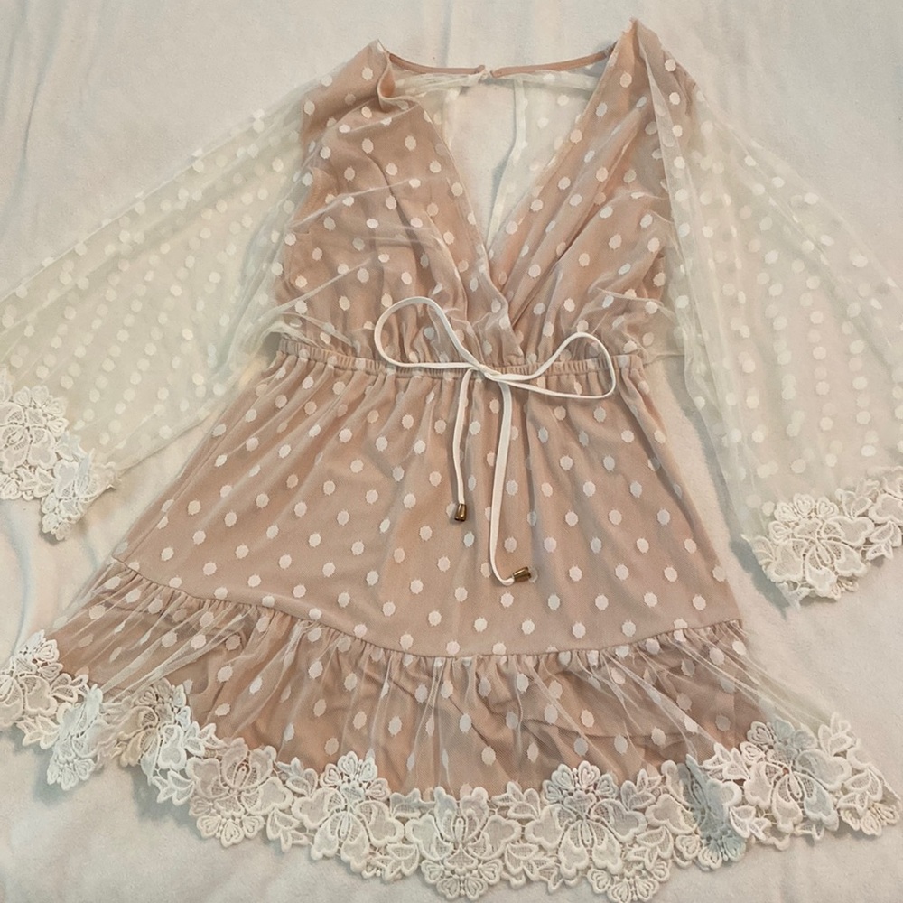 Pink and Cream polka dot mini dress. Worn once great condition